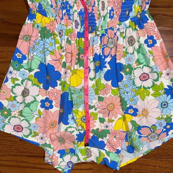 Pink Lily Floral Strapless Smocked Ruffle Summer Romper Size Large - Picture 14 of 15